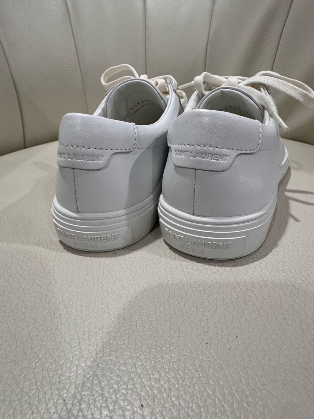 Saint Laurent White Leather Low-Top Sneakers with Gold Logo - Picture 6 of 8